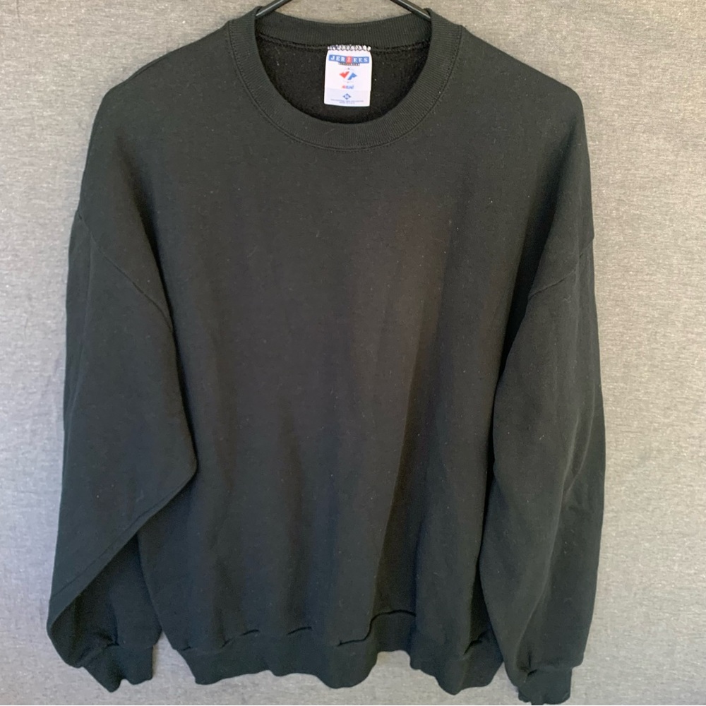 Vintage Blank Black Crewneck Sweatshirt Adult XL Mens 90s Sweater Jerzees USA